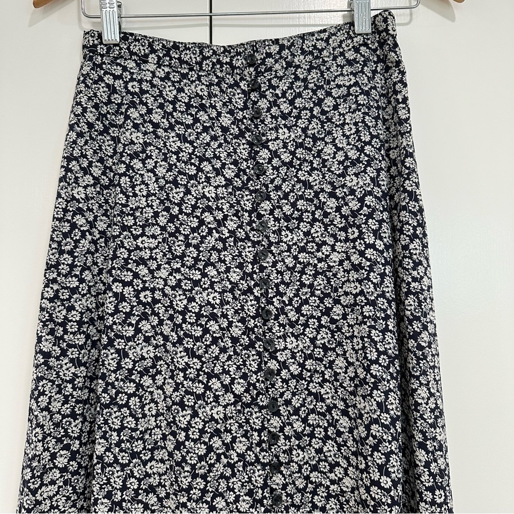 & Other Stories Cotton Navy Floral Midi Skirt 34/US2 - Picture 8 of 10